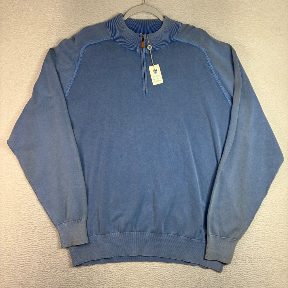 Peter Millar Quarter Zip Pullover Men XL Blue Cotton Performance Preppy Golf NWT